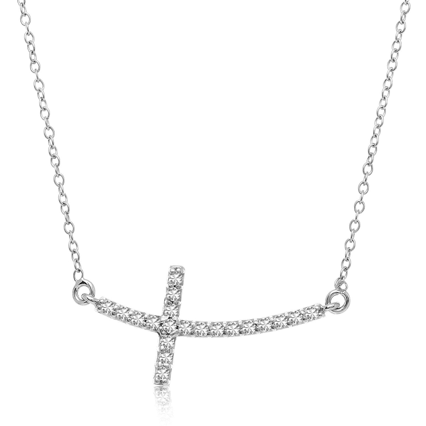 14 Karat Weißgold Halskette mit Diamanten und Kreuzmotiv (0,21 Karat Gesamtgewicht)