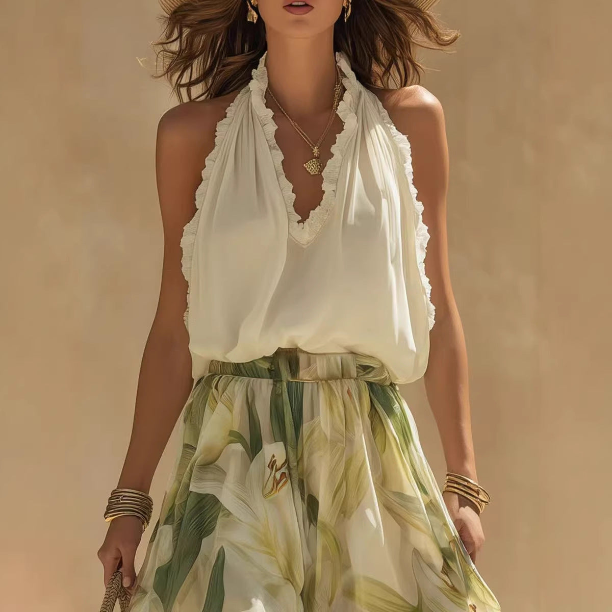 Floral Print 2-Piece Set – Sleeveless Vest Top & Wide-Leg Pants, Women's Casual Co-ord