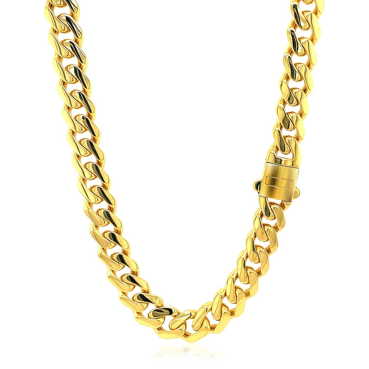 14 Karat Gelbgold polierte Miami Cuban Gliederkette Halskette