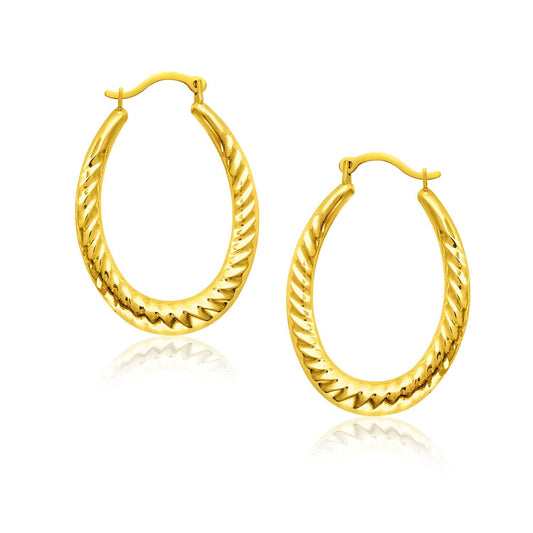 Ohrringe, Creolen 14k Gelbgold, mit texturierten Details