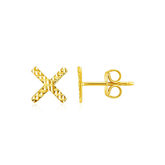 14 Karat Gelbgold strukturierte X-Stecker-Ohrringe