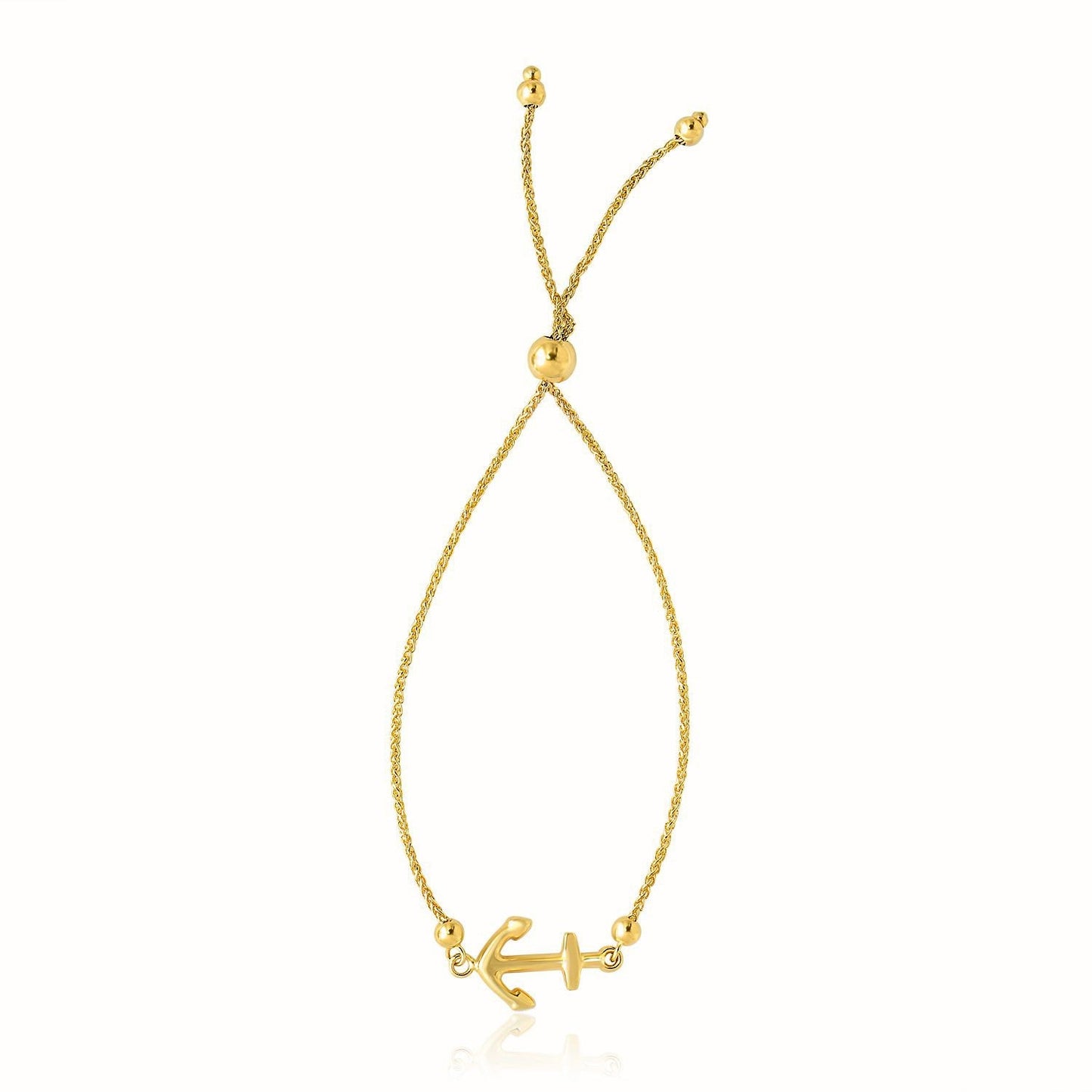 Verstellbares Lariat-Armband aus 14 Karat Gelbgold mit Anker-Design