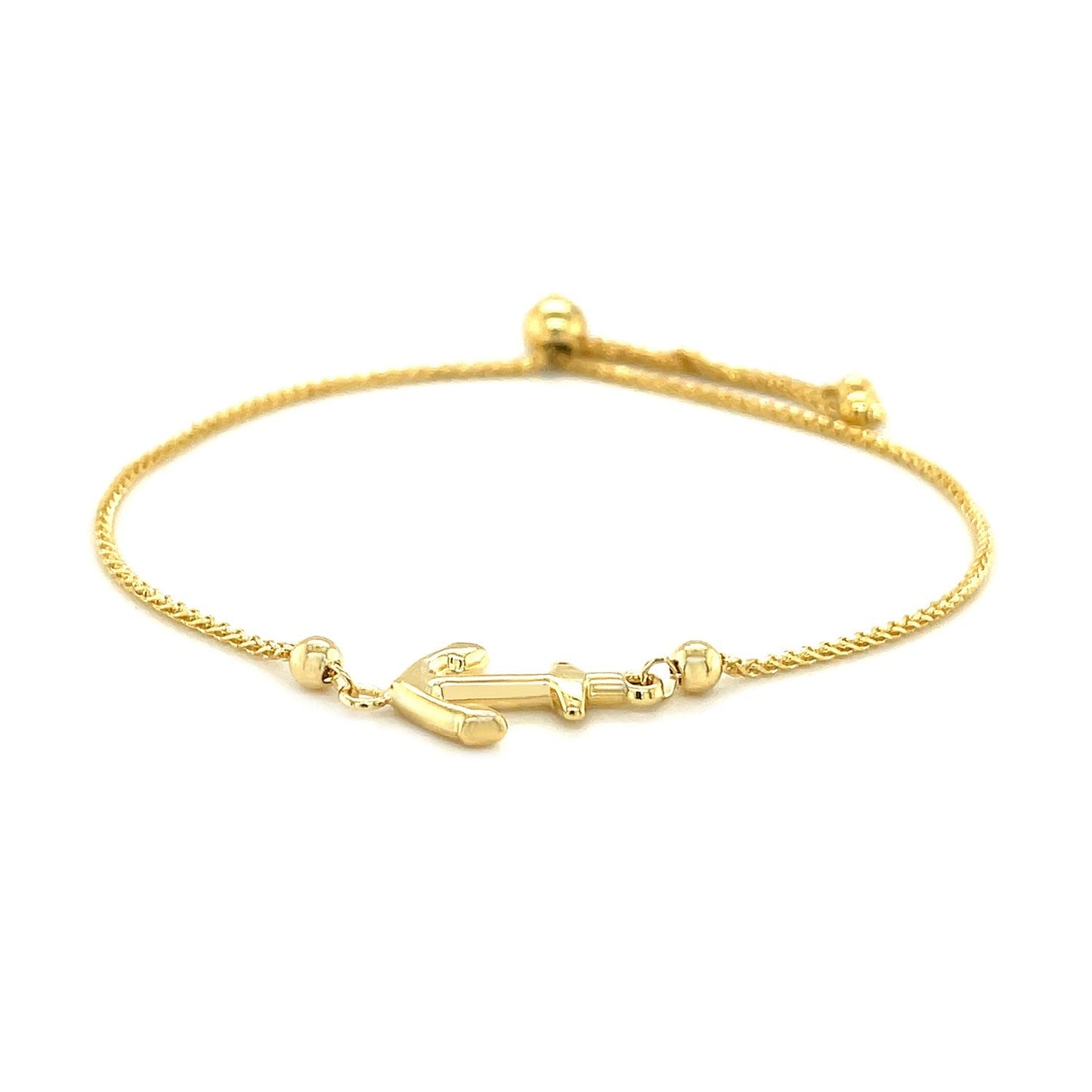 Verstellbares Lariat-Armband aus 14 Karat Gelbgold mit Anker-Design