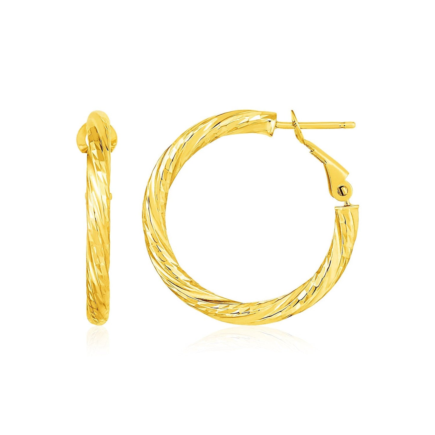Boucles d'oreilles créoles torsadées rondes en or jaune 14 carats (3x20mm)