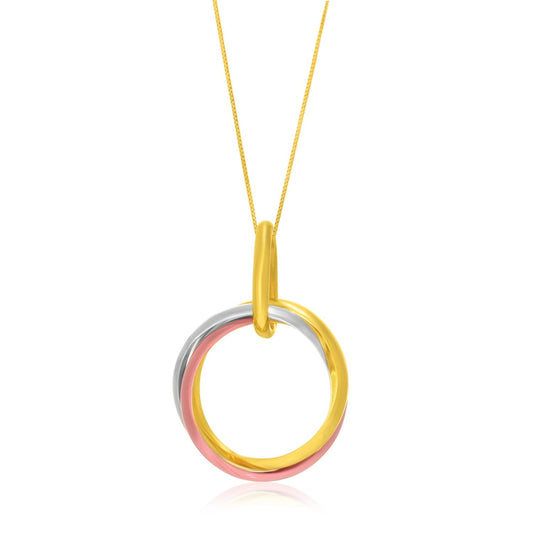 Pendentif en or tricolore 14 carats motif anneaux entrelacés