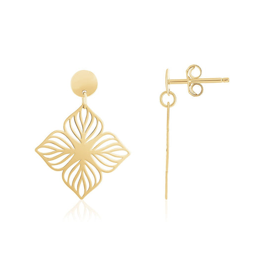14K Gelbgold Hochglanz Blumen-Ohrringe mit Ausschnitt