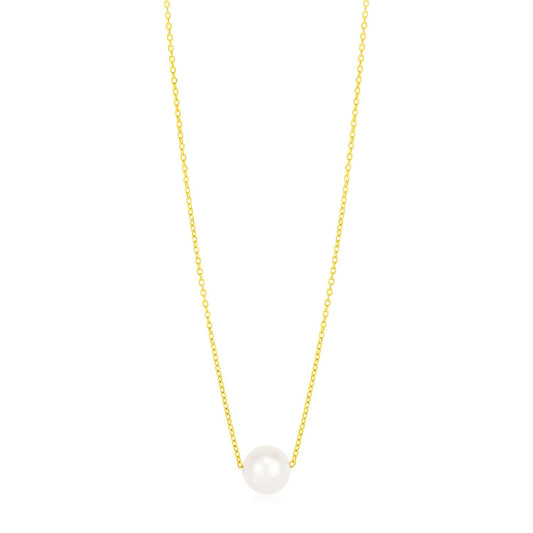 14 Karat Gelbgold 7mm Perlen-Solitärhalskette