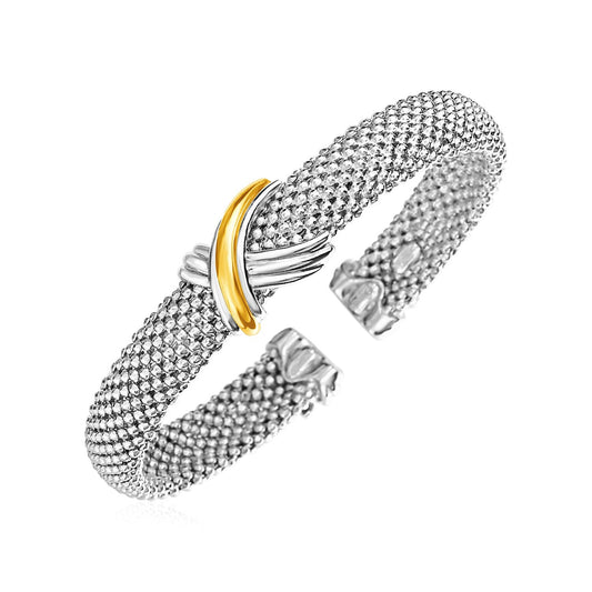 Popcorn-Armreif mit X-Motiv aus Sterlingsilber und 18 Karat Gelbgold (10,00 mm)