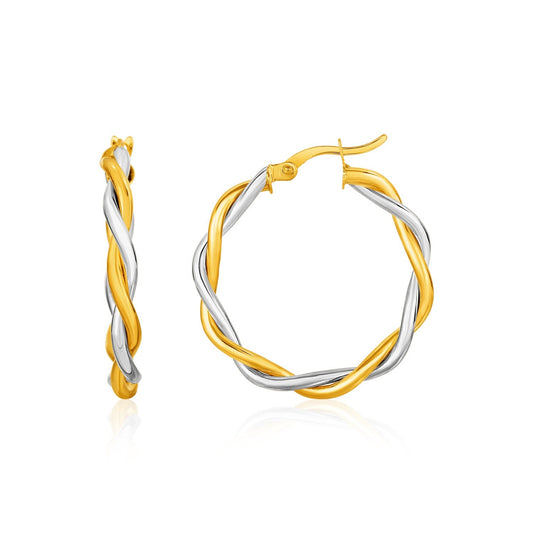 Zweifarbige gedrehte Draht-Creolen aus 10 Karat Gelb- und Weißgold (3x20mm)