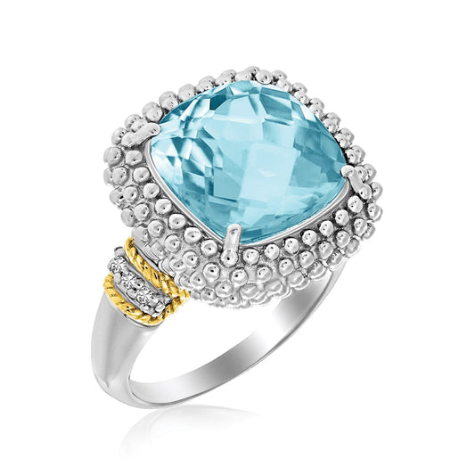 Ring aus 750er Gelbgold & Sterlingsilber mit himmelblauem Topas und Diamanten „Popcorn“