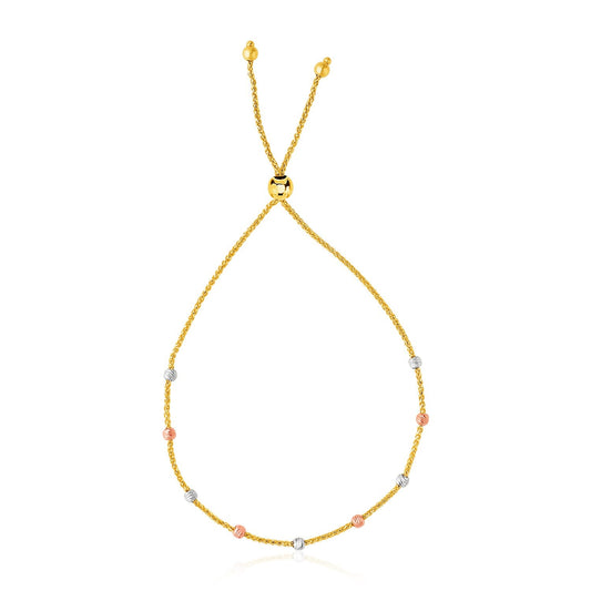 Bracelet lariat à perles texturées en or tricolore 14 carats (5,00 mm)