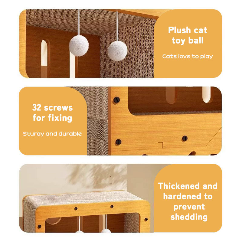 3-in-1 Cat House, Bed & Scratch Post - Multi-Layer Structure Made of Soft, Eco-Friendly Cardboard