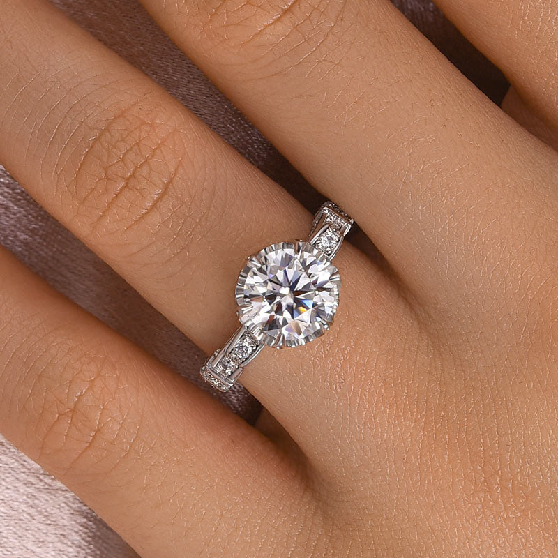 Rodiffy Moissanite 2.0 Karat runder Schliff, gedrehter Verlobungsring aus Weißgold