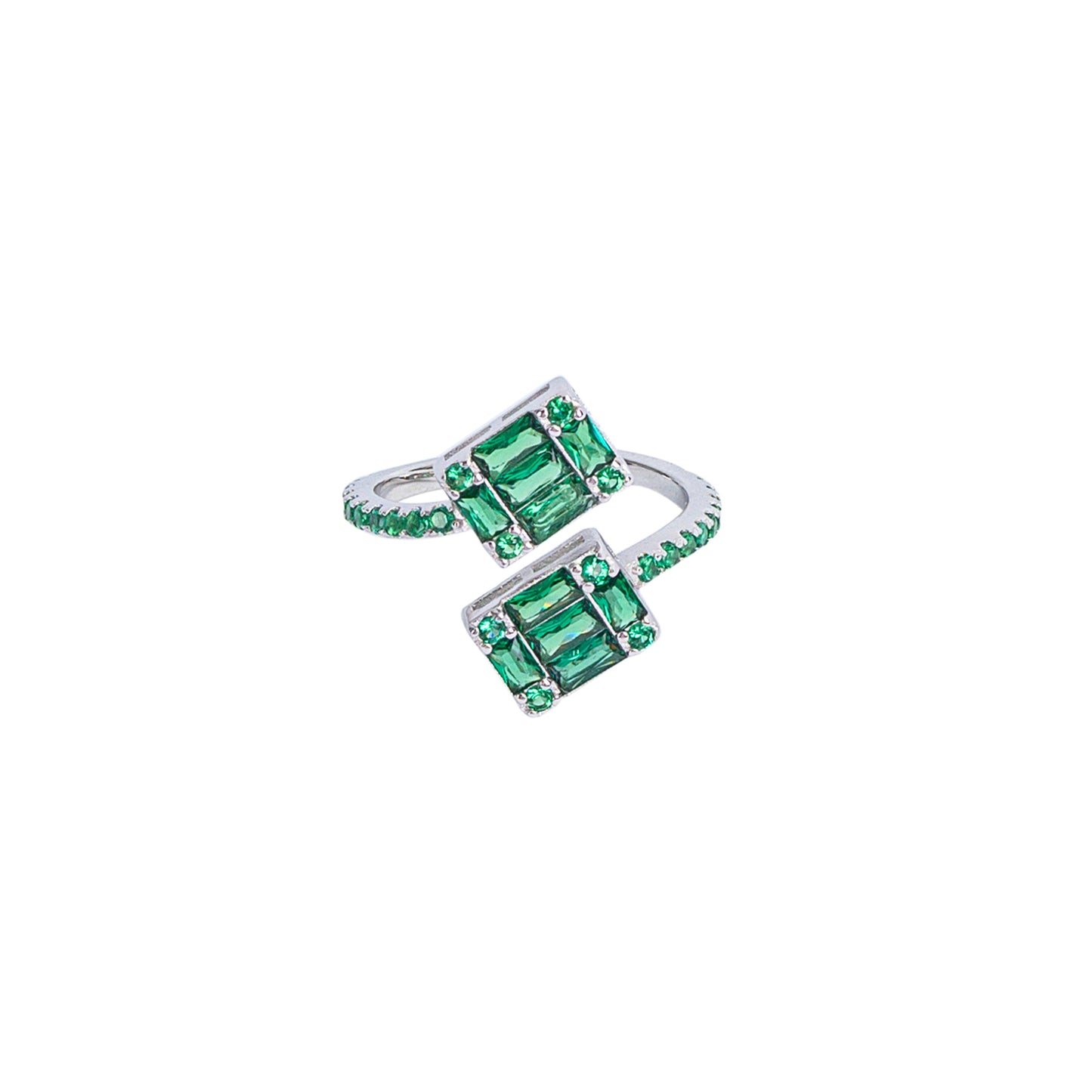 Bague ajustable vert CZ effet déclaration – Double design Einstein | Argent sterling