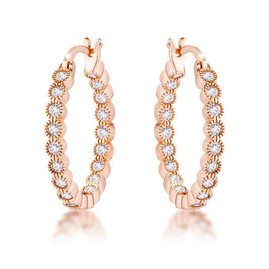 Dotted CZ Round Bezel Hoop Earrings