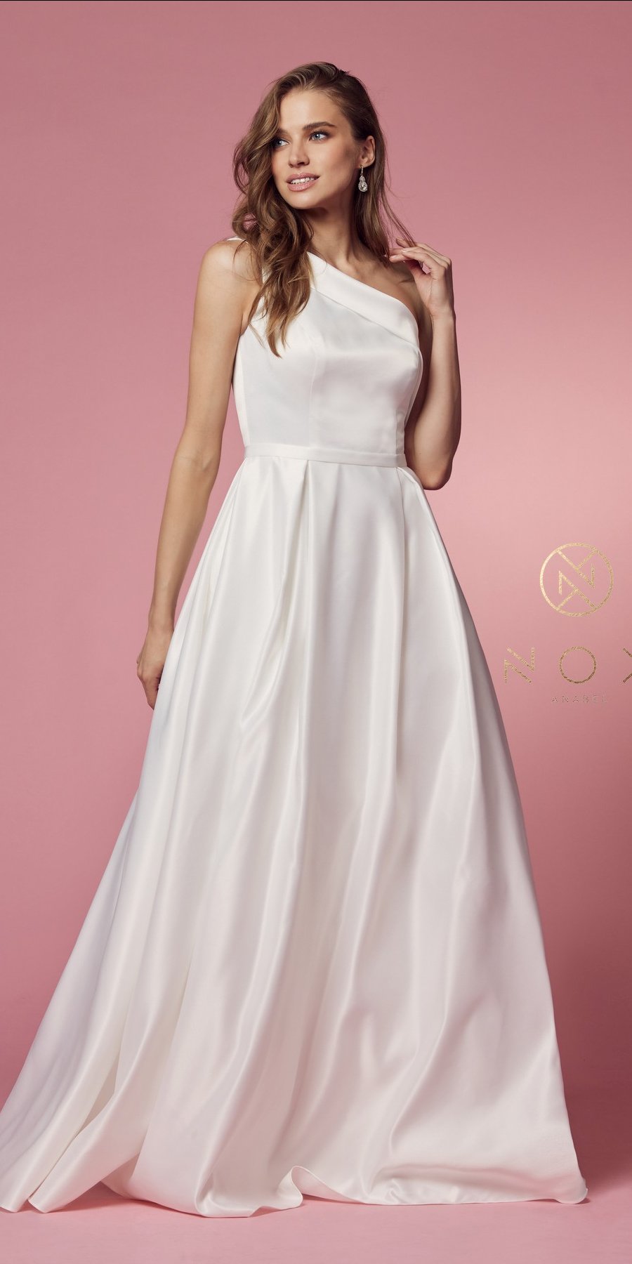 Nox Anabel E469 Elegant One Shoulder Long Satin A-Line Dress