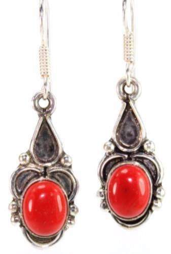Boucles d'oreilles pendantes Corail Rouge Ton Argent 3,8 cm
