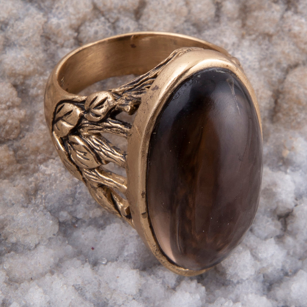 Verzauberter facettierter schwarzer Rauchquarz Goldring
