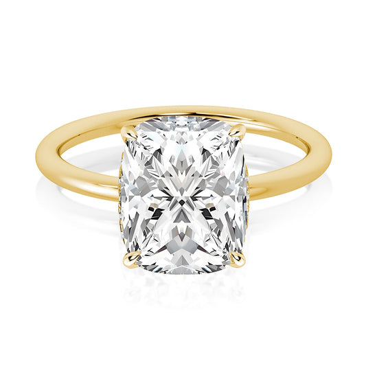 Rodiffy Moissanit 4,0 Karat Kissenschliff Gelbgold Verlobungsring