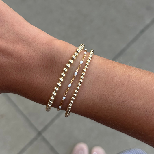 White Daisy + Juno Bracelet Triple Stack (3+4mm)