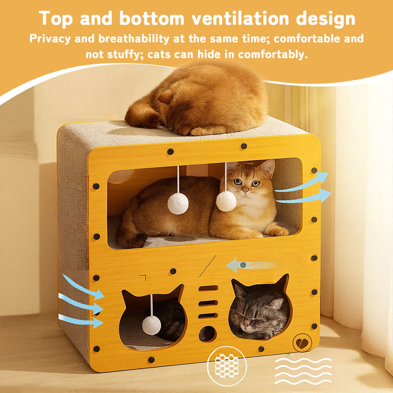 3-in-1 Cat House, Bed & Scratch Post - Multi-Layer Structure Made of Soft, Eco-Friendly Cardboard