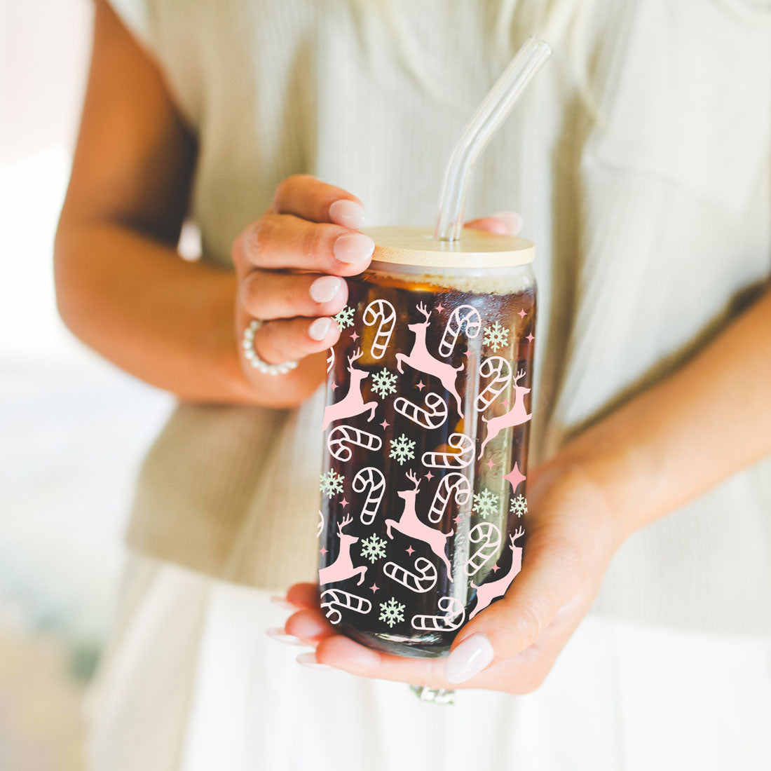 Festliche 17oz Reise-Thermosbecher Urlaub Pastell Rentier Schneeflocke Zuckerstange Tasse
