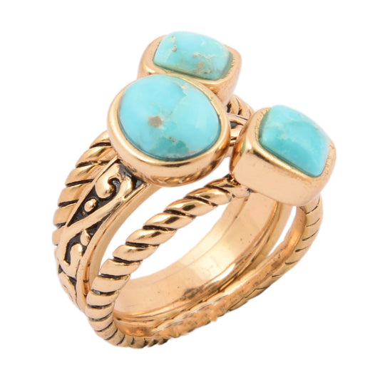Mehrform-Ring-Set aus blauem Türkis und Gold-Trio