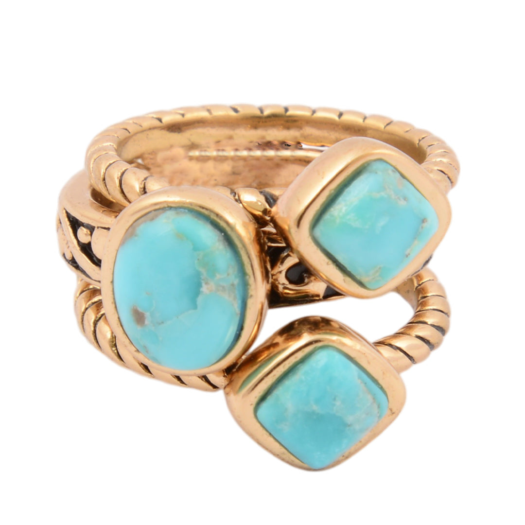 Mehrform-Ring-Set aus blauem Türkis und Gold-Trio