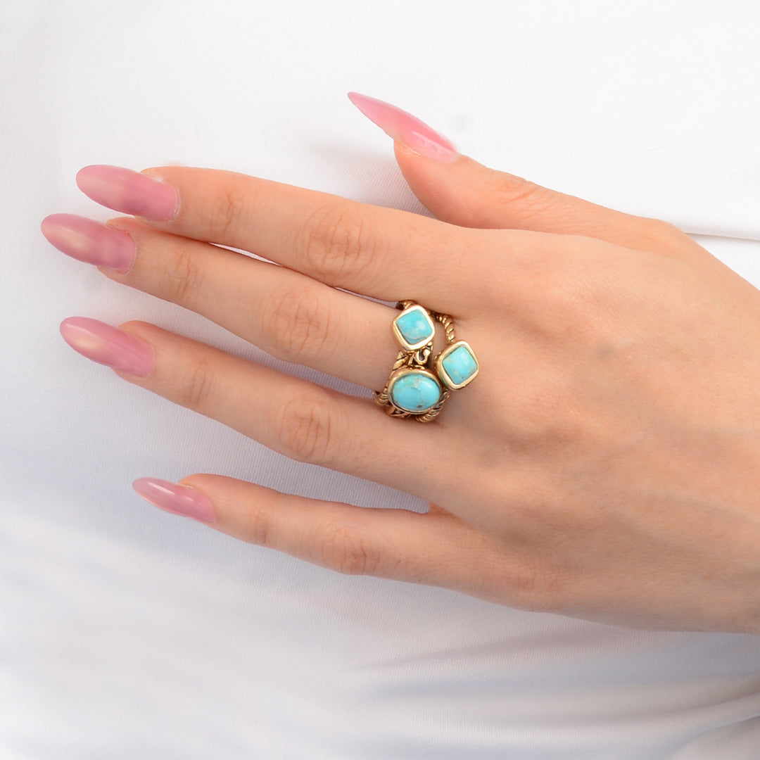 Mehrform-Ring-Set aus blauem Türkis und Gold-Trio