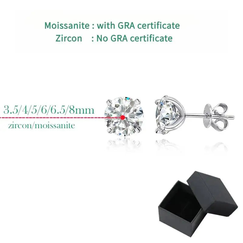 GRA GIA zertifizierte Moissanit-Ohrstecker 0,2-2 Karat VVS1 4-Krappen Sterling S925