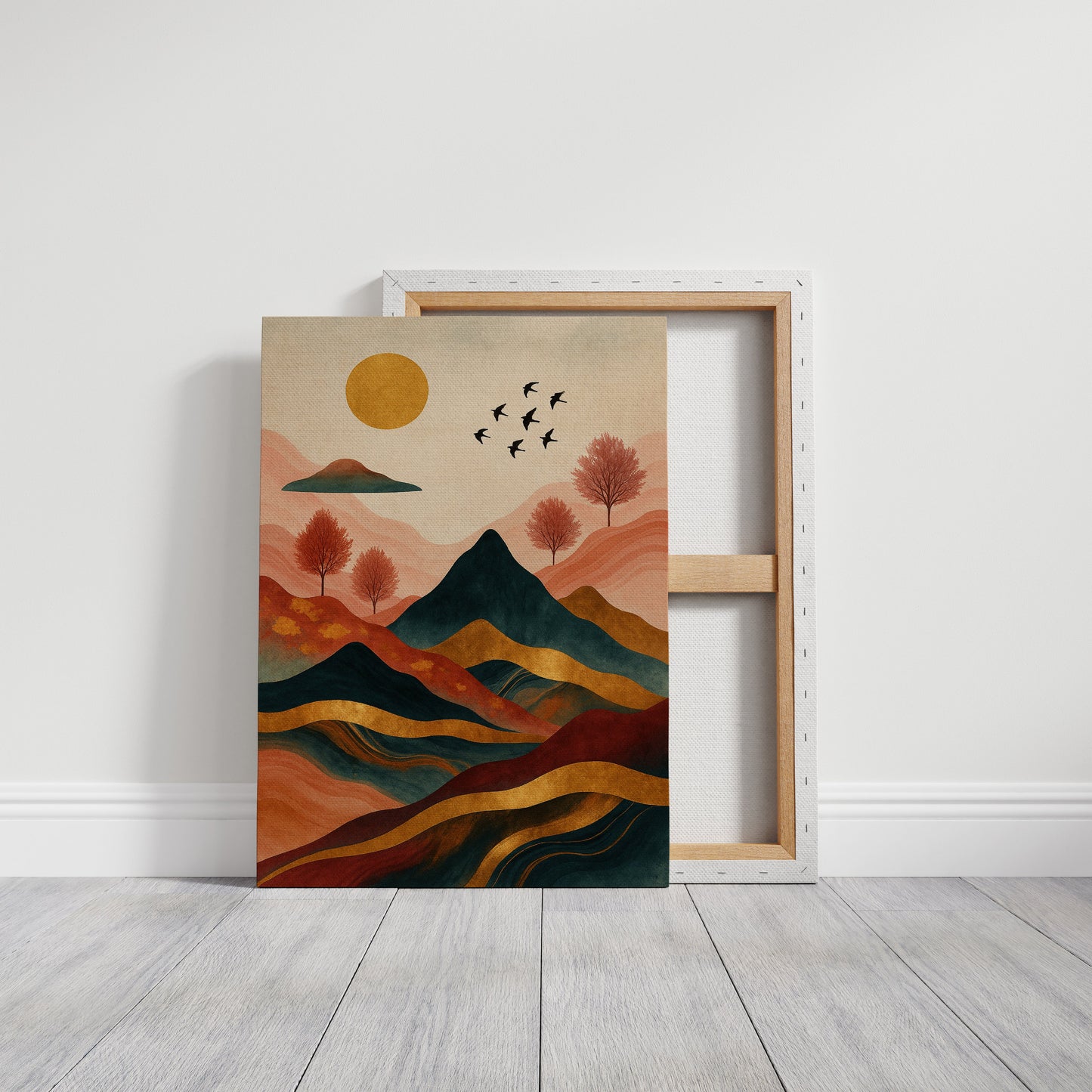 Golden Sun Over Vibrant Mountain Landscape Art Print