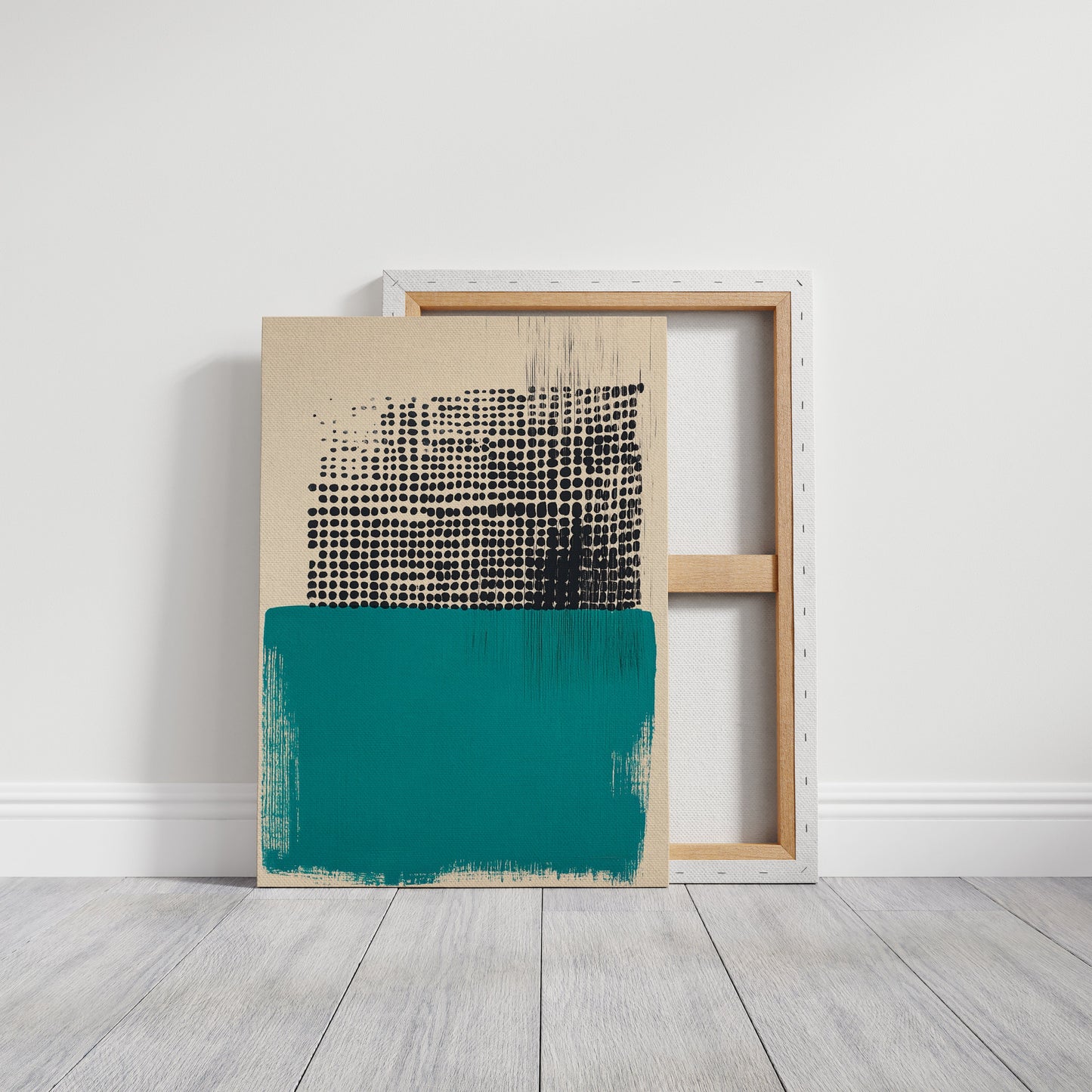 Modern Abstract Art Print in Teal and Black