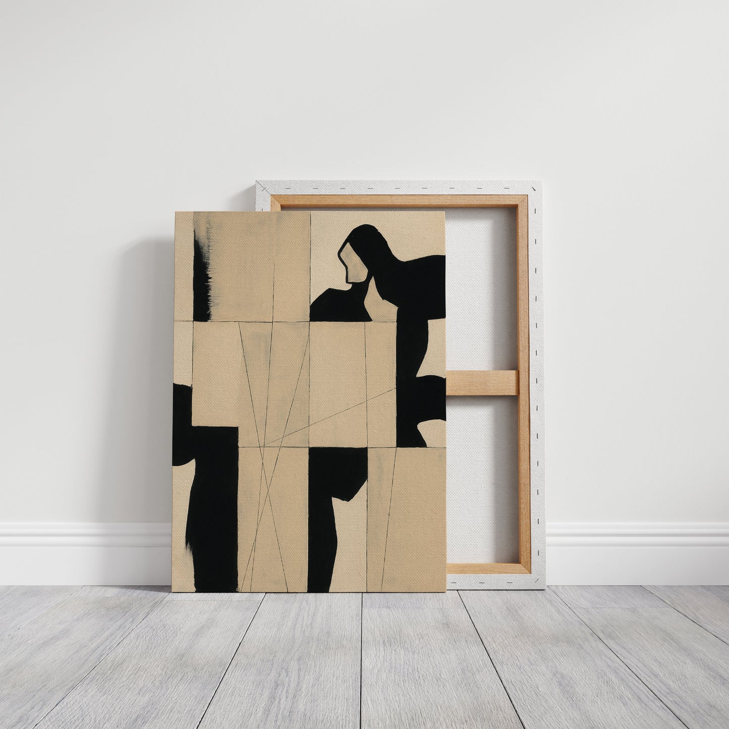 Modern Abstract Geometric Art Print in Black and Beige