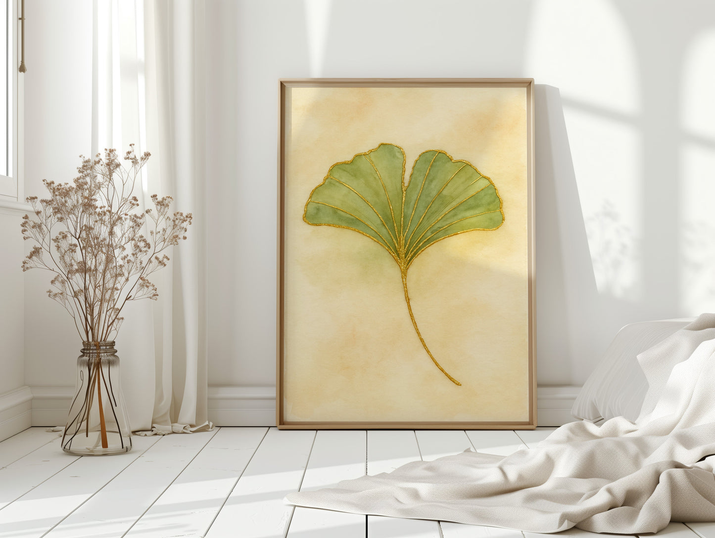 Eleganter Ginkgo-Blatt-Aquarell-Kunstdruck