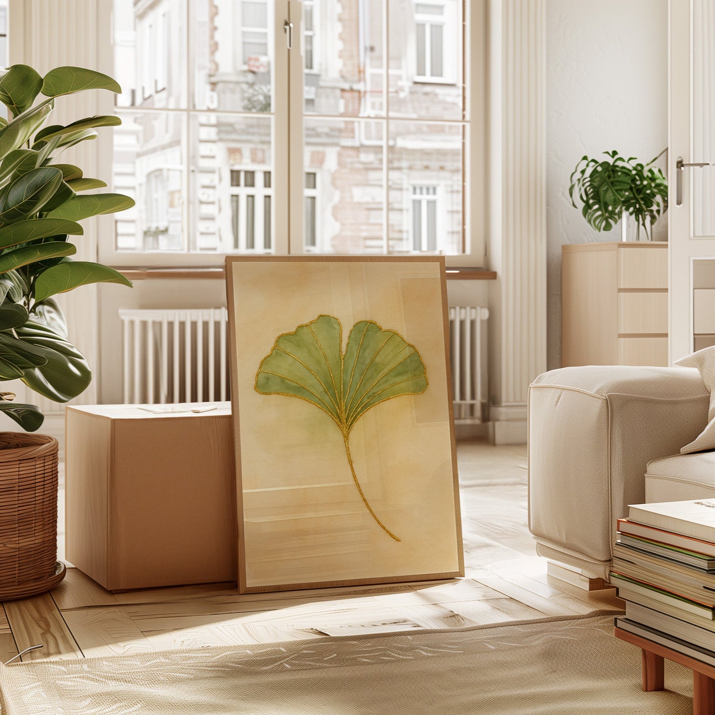 Eleganter Ginkgo-Blatt-Aquarell-Kunstdruck