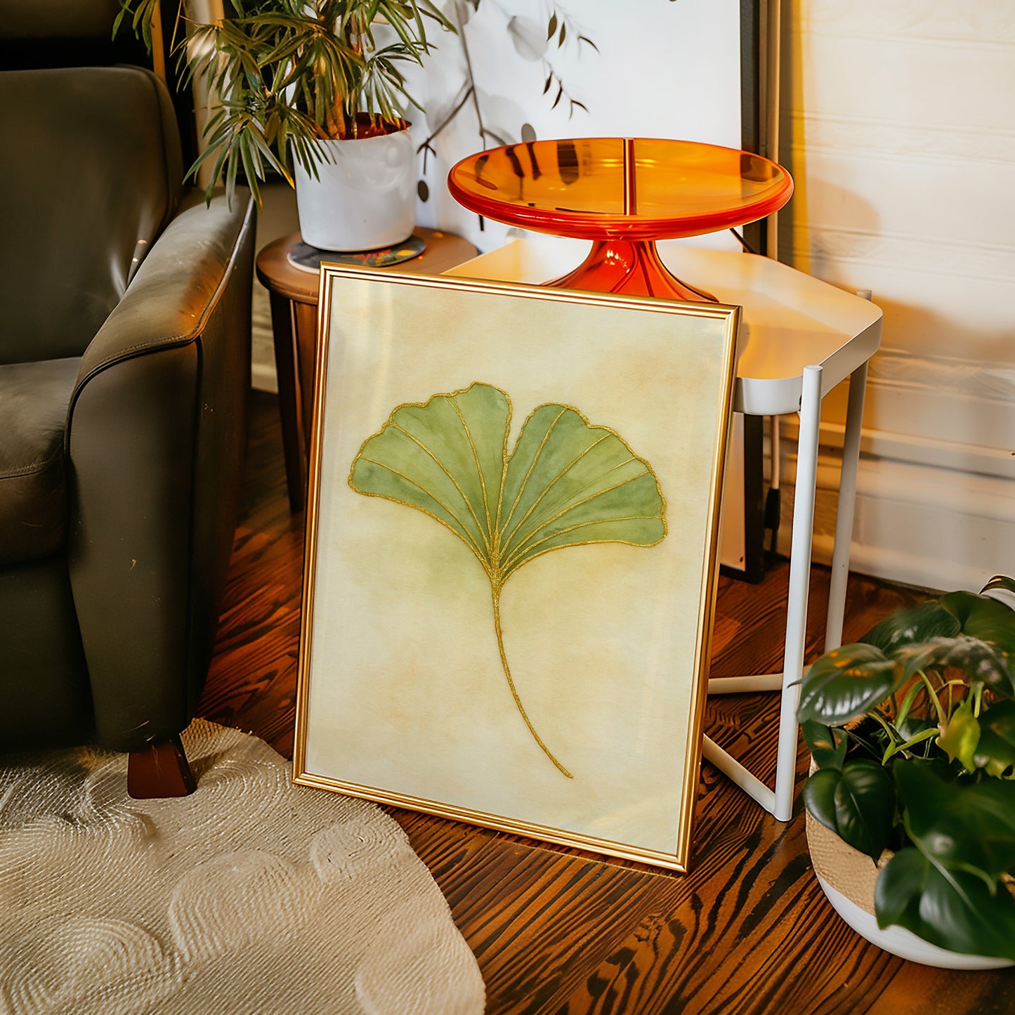 Eleganter Ginkgo-Blatt-Aquarell-Kunstdruck