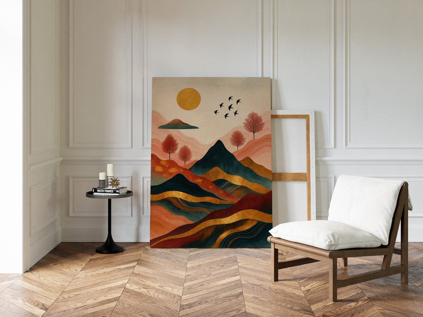 Golden Sun Over Vibrant Mountain Landscape Art Print