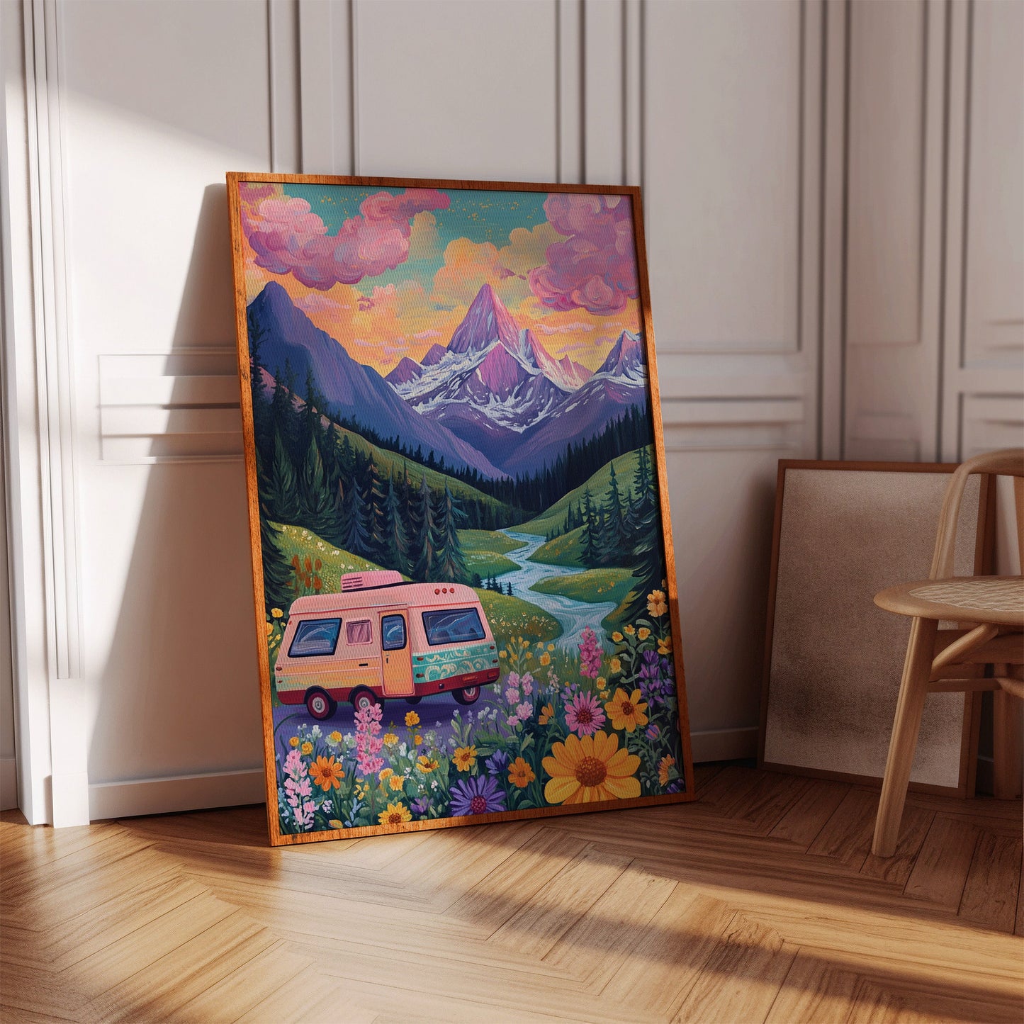 Vibrant Camper Van Landscape Canvas Art