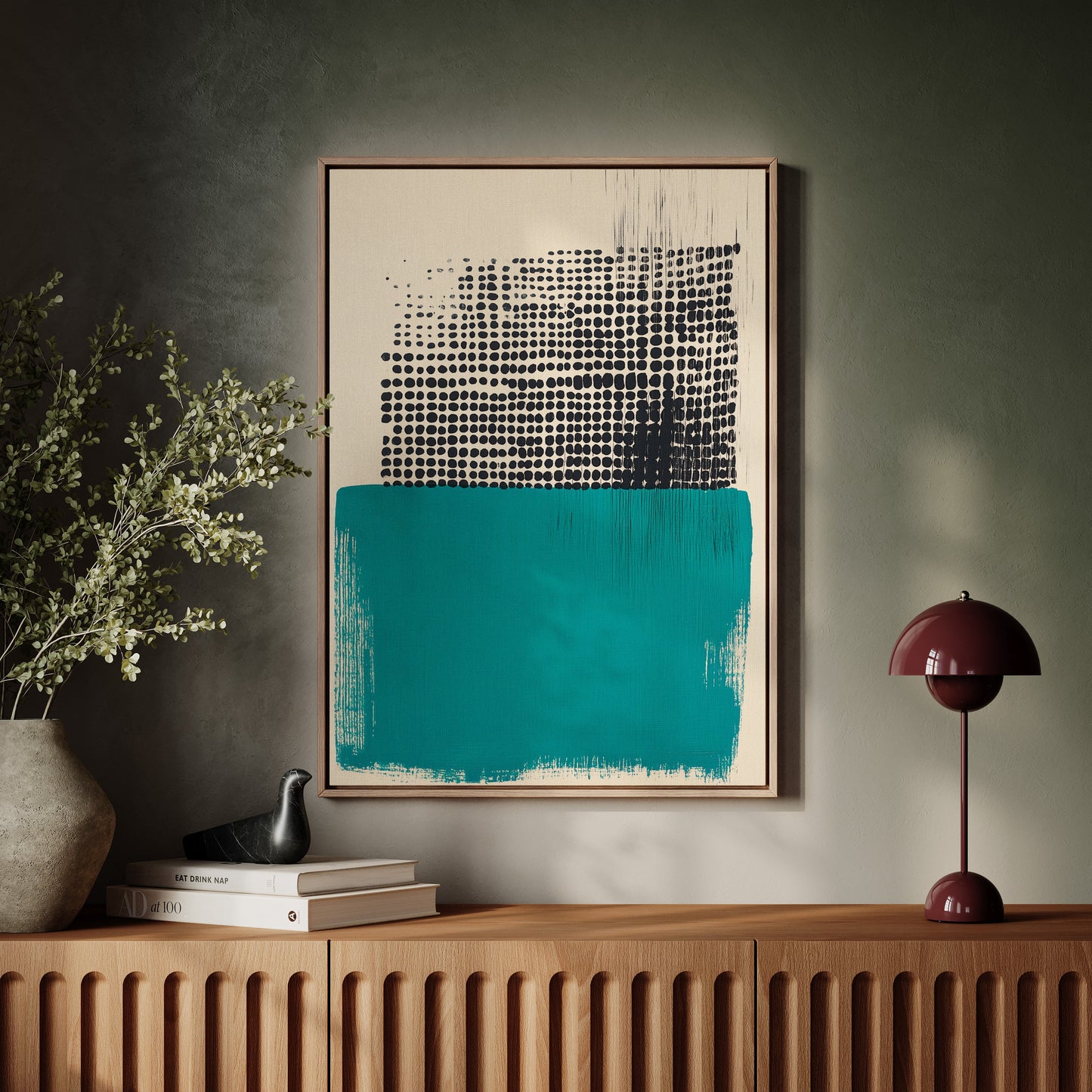 Modern Abstract Art Print in Teal and Black