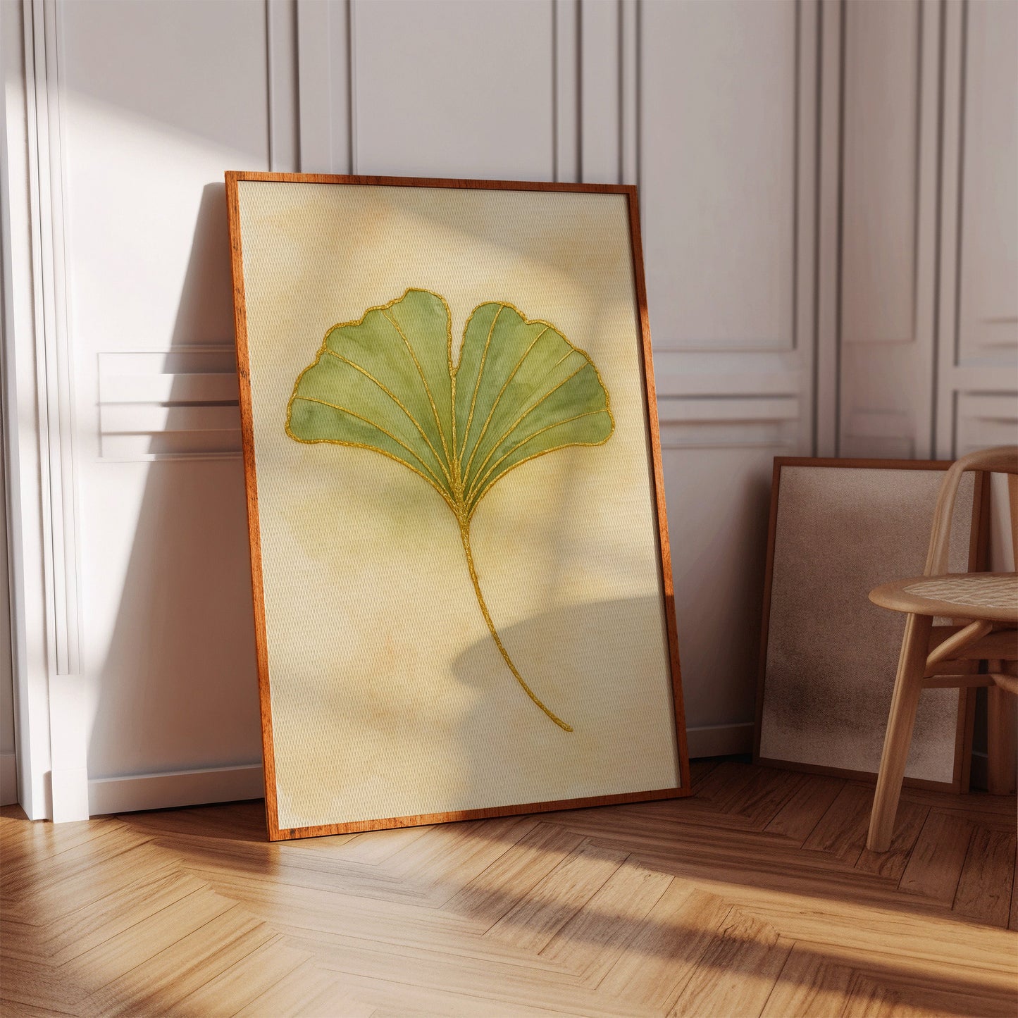 Eleganter Ginkgo-Blatt-Aquarell-Kunstdruck