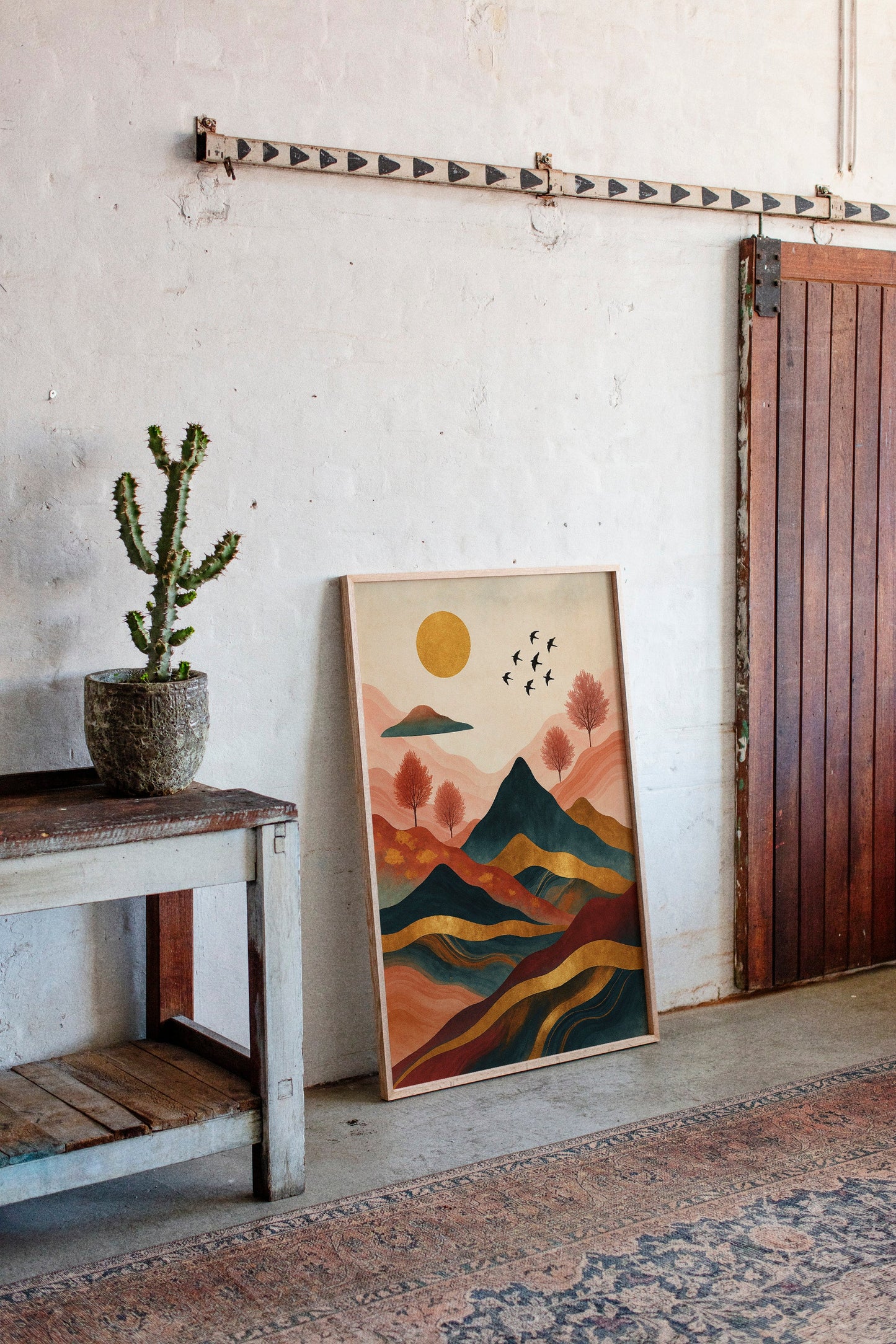 Golden Sun Over Vibrant Mountain Landscape Art Print