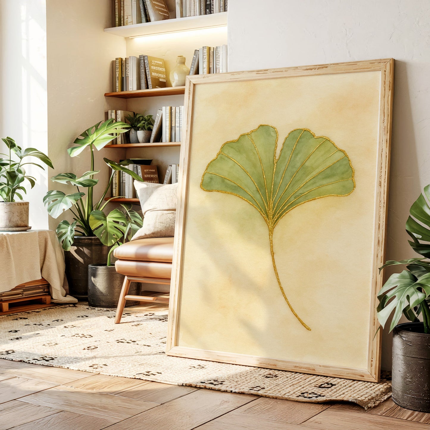 Eleganter Ginkgo-Blatt-Aquarell-Kunstdruck