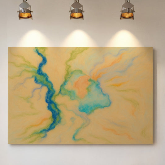 Impression d'art abstraite et vibrante d'une rivière aux tons pastel