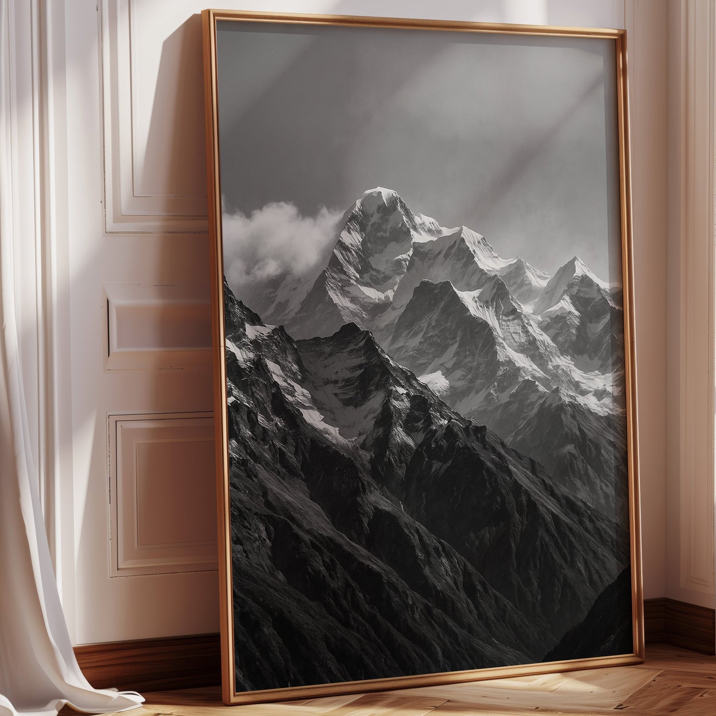 Monochrome Majesty – Black & White Alpine Mountain Print