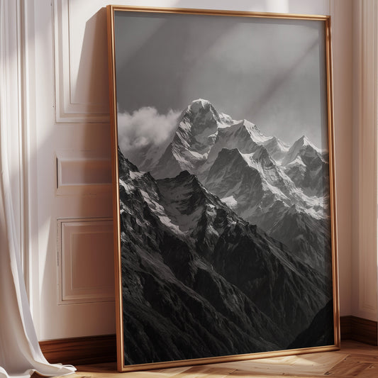 Monochrome Majesty – Black & White Alpine Mountain Print
