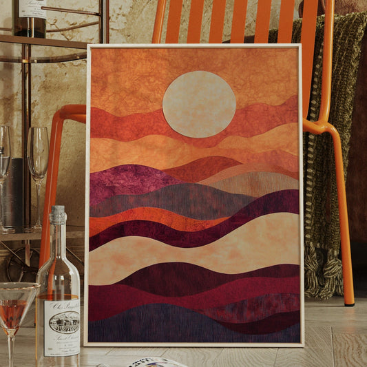 Abendrot-Gelassenheit: Handgefertigte Textil-Wandkunst