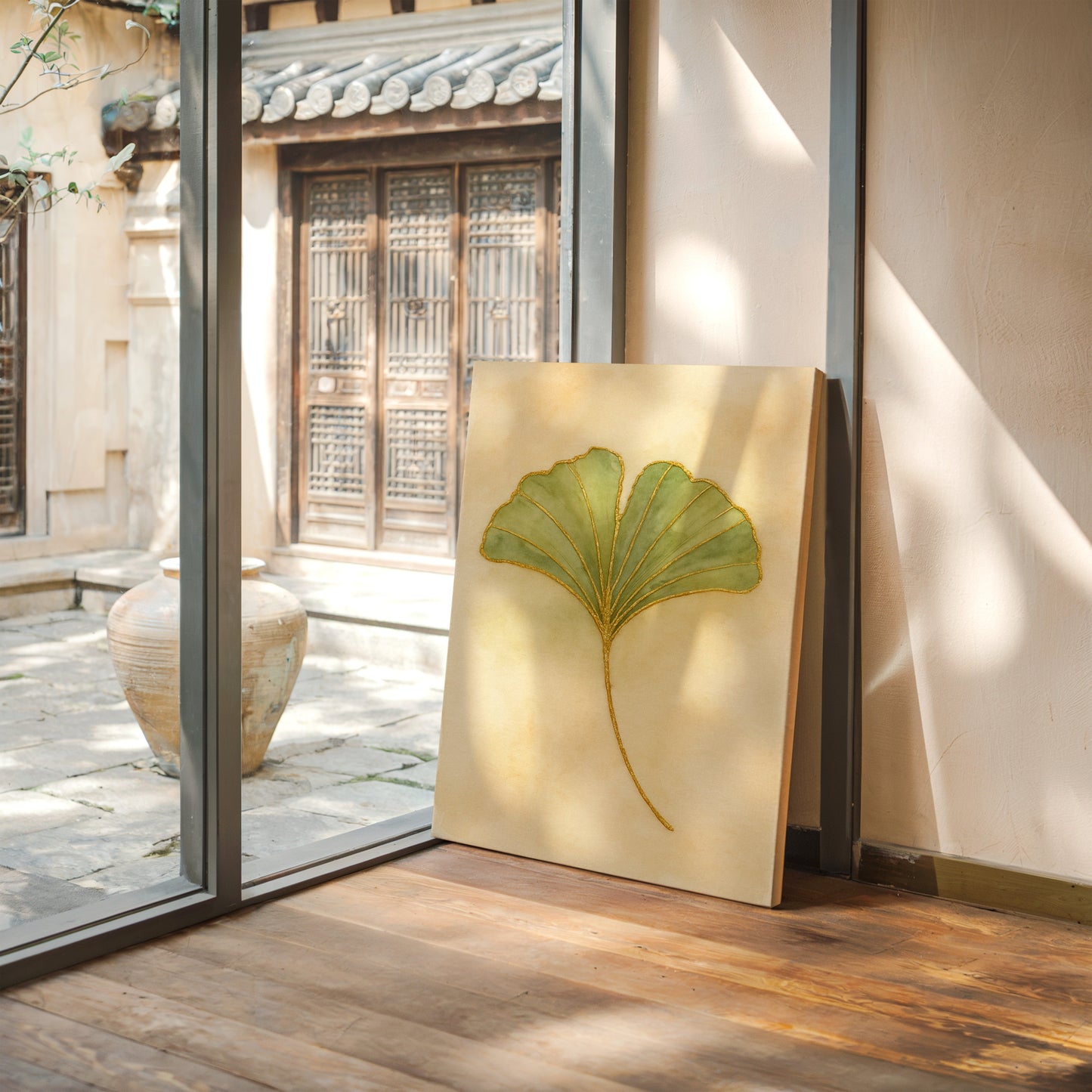 Eleganter Ginkgo-Blatt-Aquarell-Kunstdruck