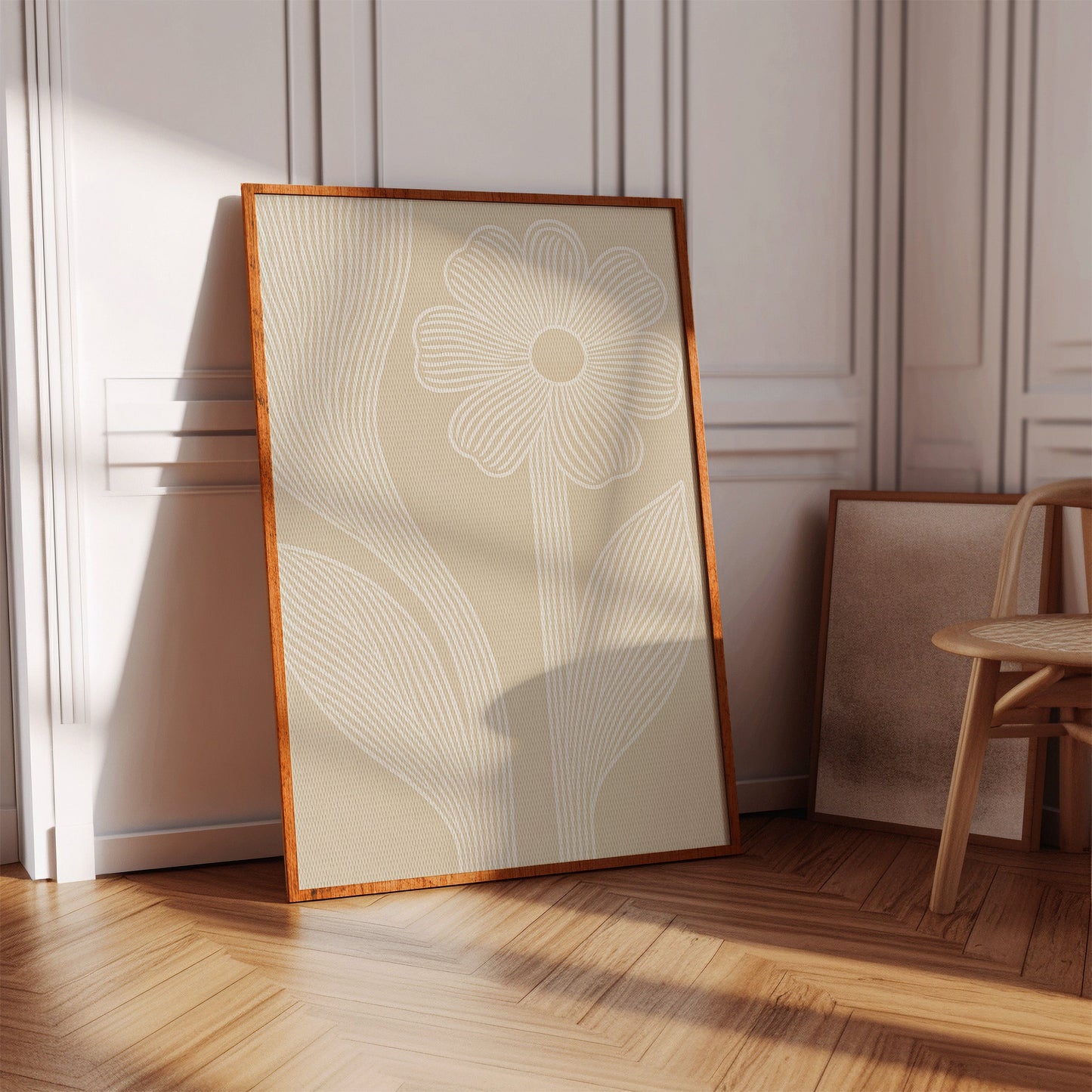 Minimalist Floral Line Art Print in Beige
