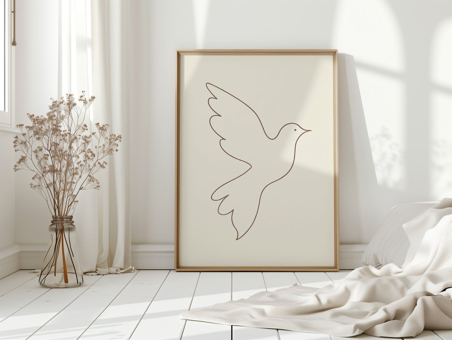 Minimalistischer Tauben-Linienkunst-Druck
