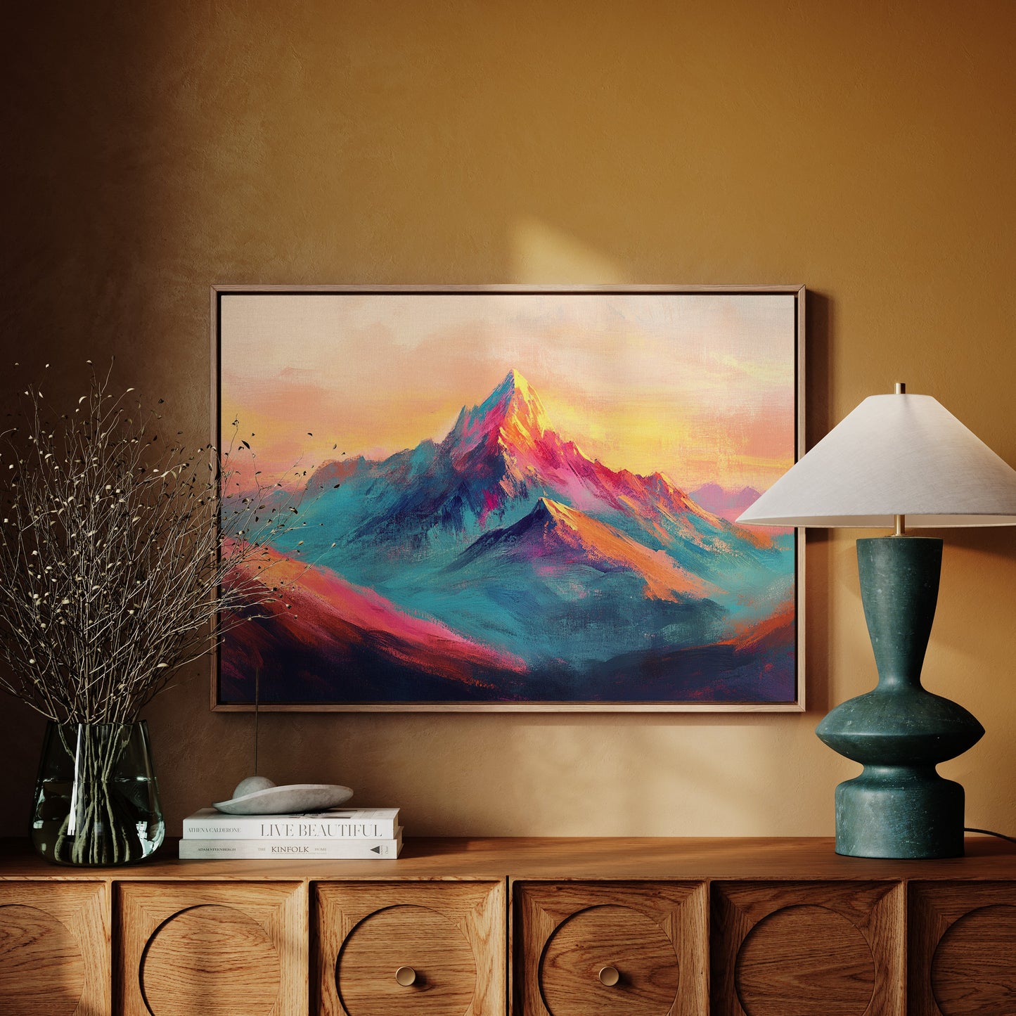 Vibrant Sunset Mountain Landscape Art Print